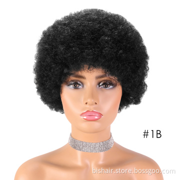 Wholesale Remy Short Afro Kinky Curly Wave Brazilian Human Hair Wigs Black Brown Color Wig For Black Women With Bang/Fringe Wigs